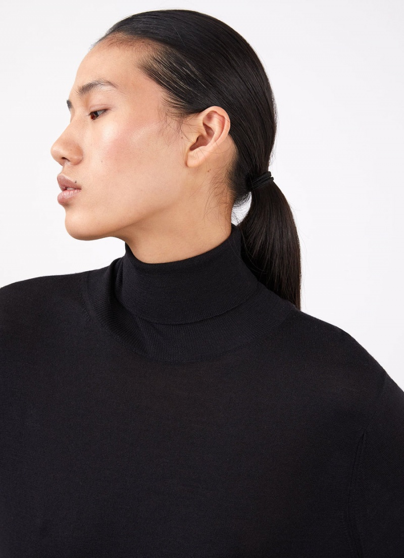 Black Sunspel Merino Silk Roll Neck Jumper | 53190-NKZM | USA