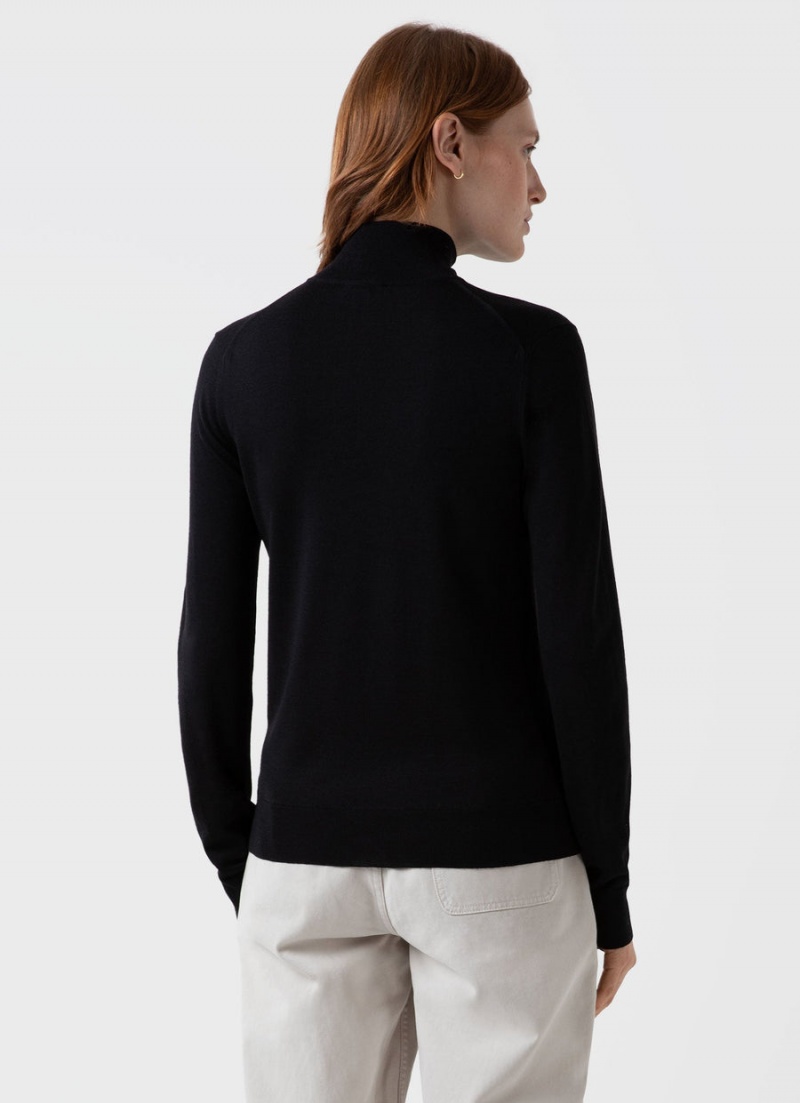 Black Sunspel Merino Silk Zip Neck Jumper | 74309-MEJX | USA