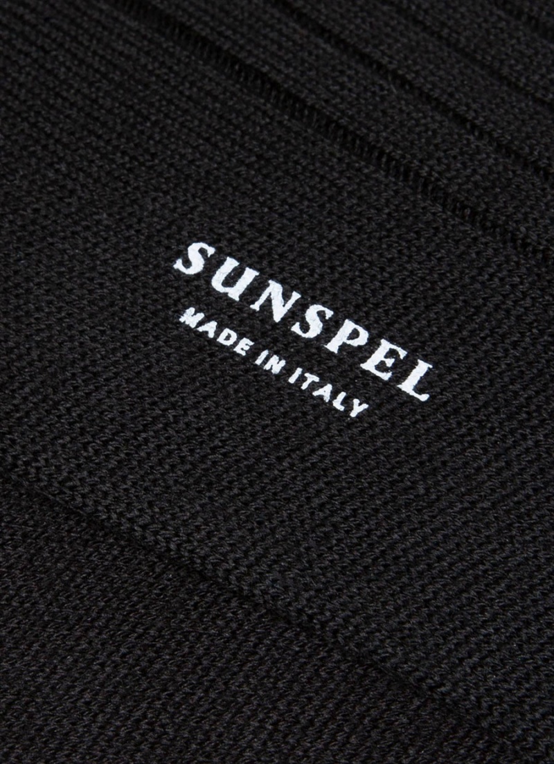 Black Sunspel Merino Wool Ribbed Socks | 53196-VJGH | USA