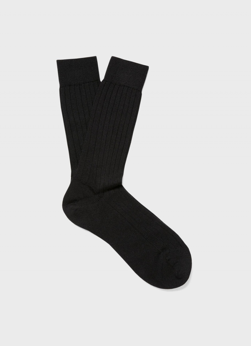 Black Sunspel Merino Wool Ribbed Socks | 53196-VJGH | USA