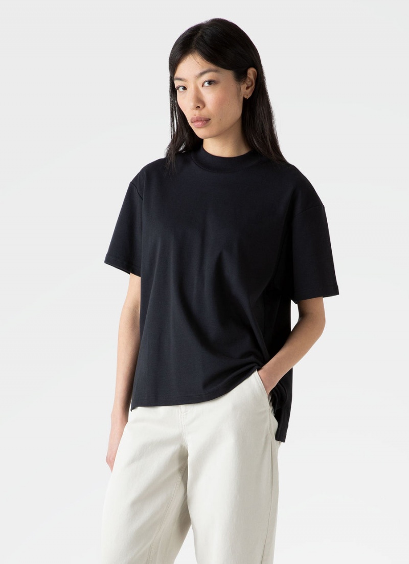 Black Sunspel Mock Neck Heavyweight T-shirt | 26301-WAZS | USA