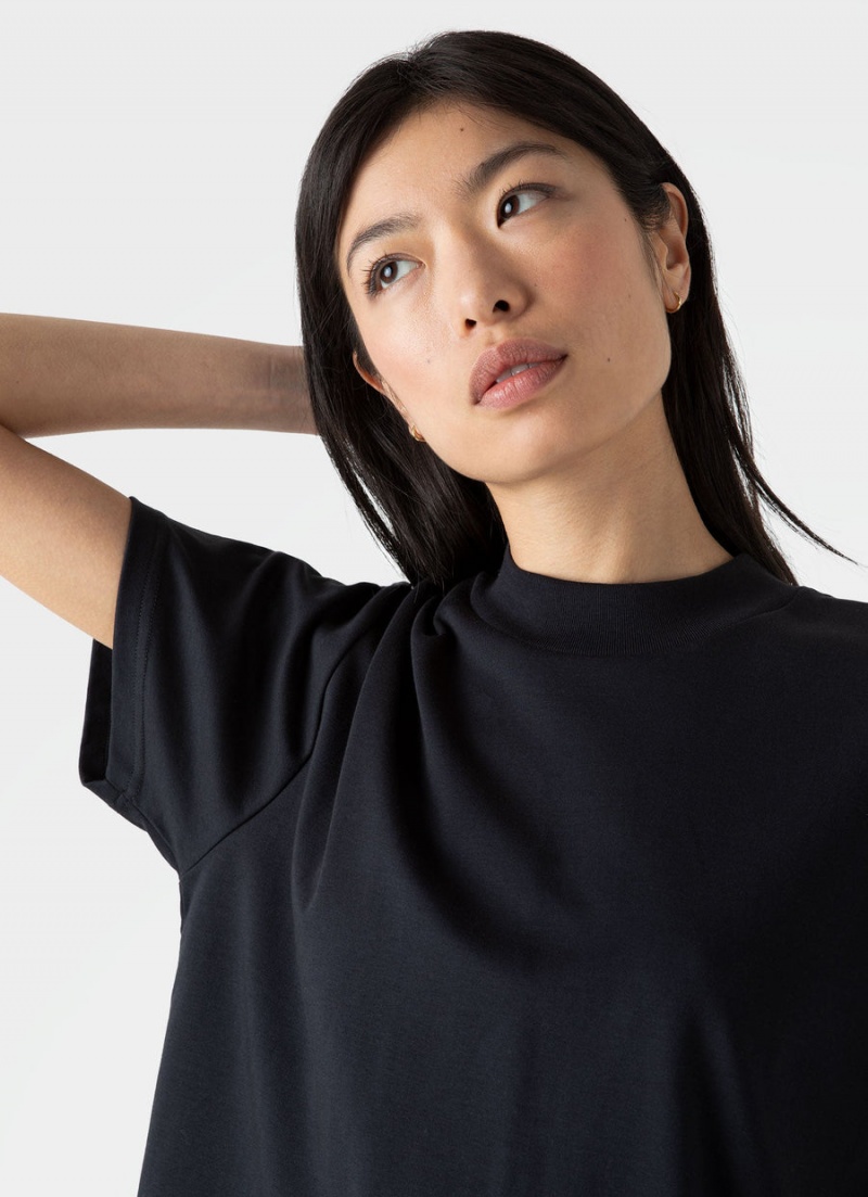 Black Sunspel Mock Neck Heavyweight T-shirt | 26301-WAZS | USA