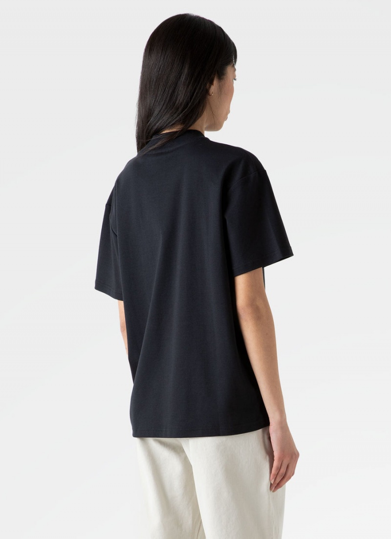 Black Sunspel Mock Neck Heavyweight T-shirt | 26301-WAZS | USA