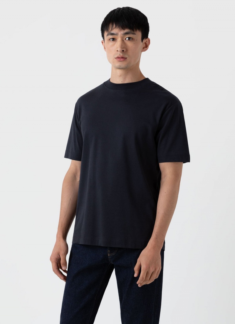 Black Sunspel Mock Neck Heavyweight T-shirt | 35069-TLDG | USA