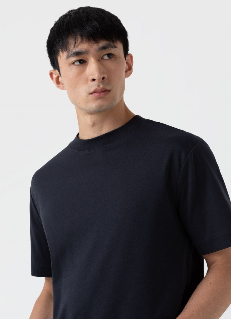 Black Sunspel Mock Neck Heavyweight T-shirt | 35069-TLDG | USA