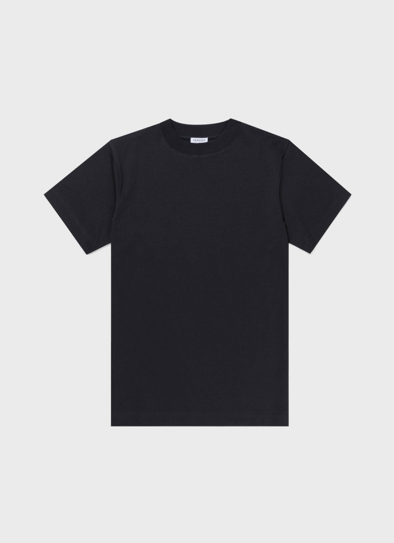 Black Sunspel Mock Neck Heavyweight T-shirt | 35069-TLDG | USA