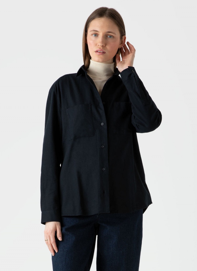 Black Sunspel Oversized Flannel Shirt | 70142-IFLB | USA