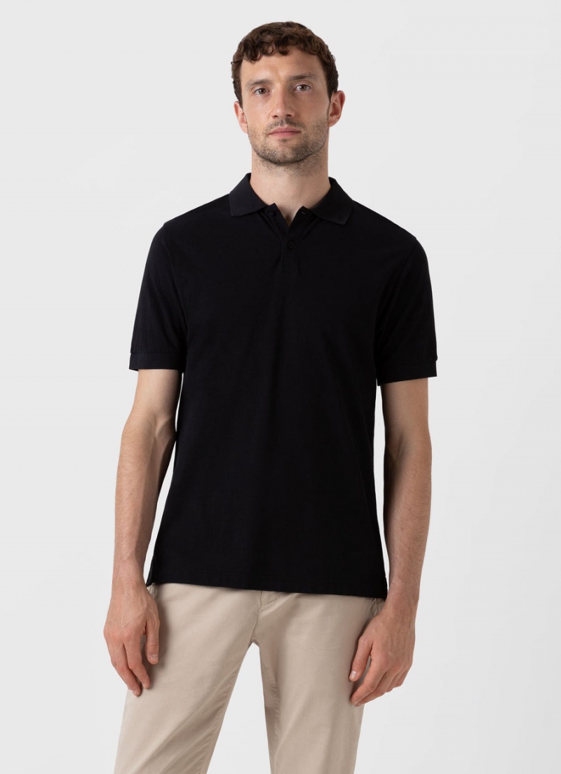 Black Sunspel Piqué Polo Shirt | 40852-QRHM | USA