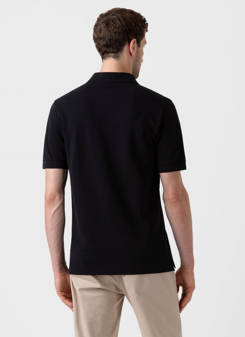 Black Sunspel Piqué Polo Shirt | 40852-QRHM | USA