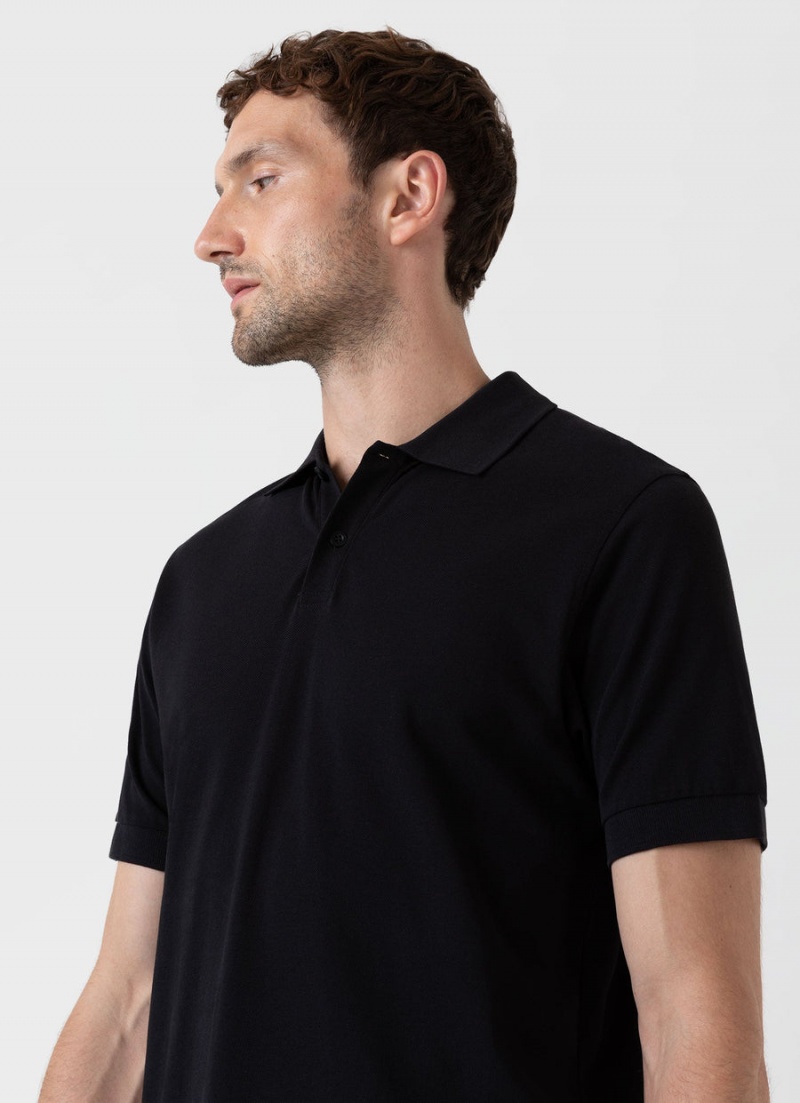 Black Sunspel Piqué Polo Shirt | 40852-QRHM | USA