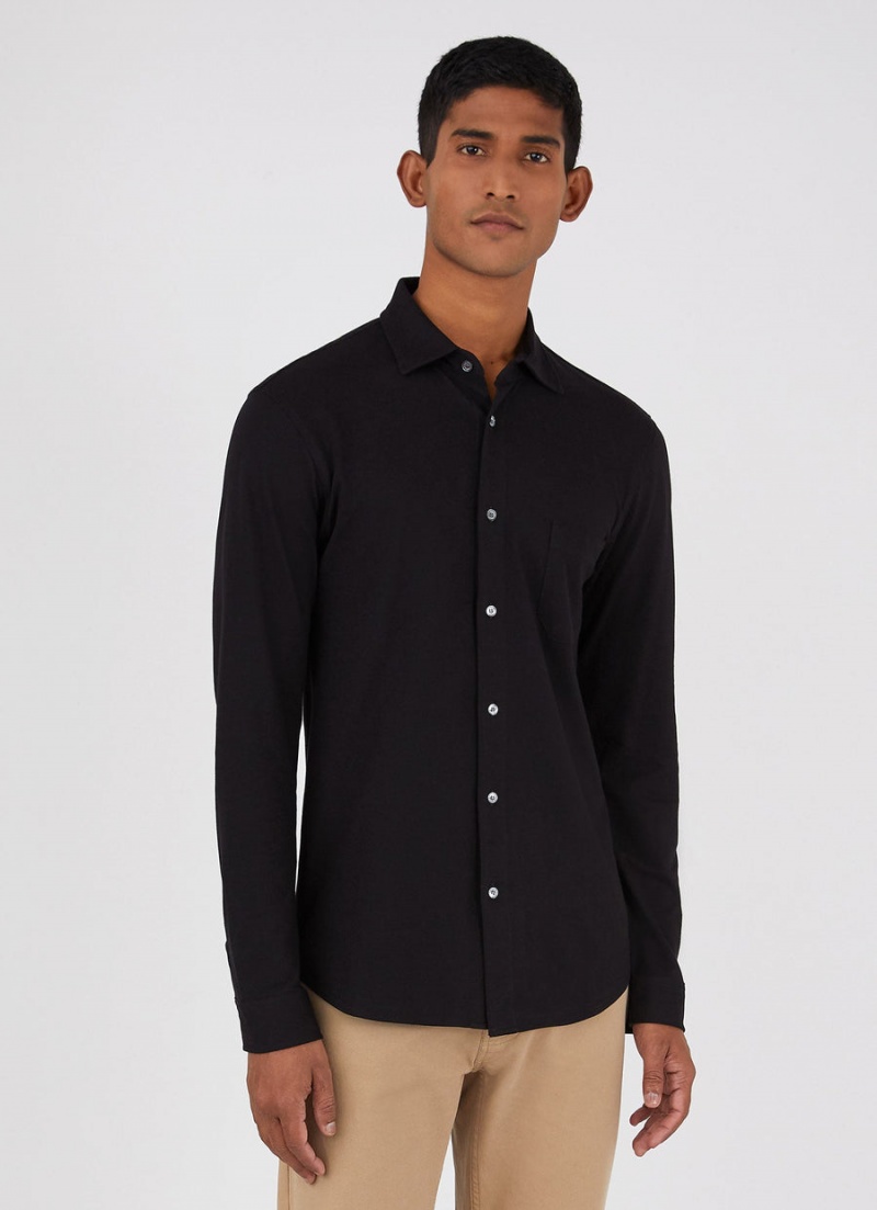 Black Sunspel Piqué Shirt | 67410-KYSQ | USA