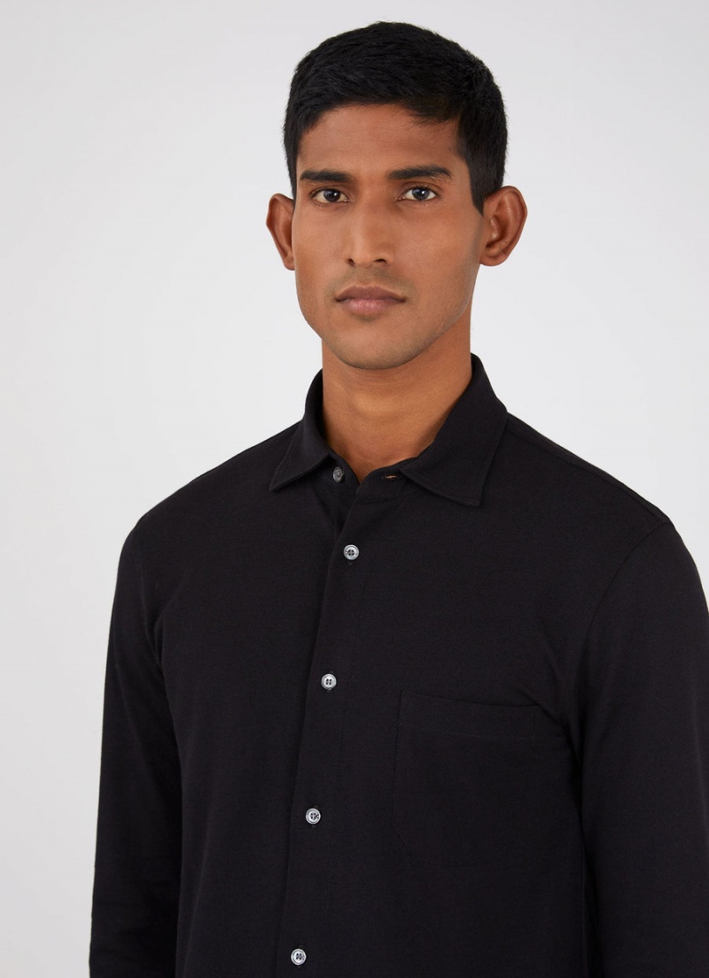 Black Sunspel Piqué Shirt | 67410-KYSQ | USA