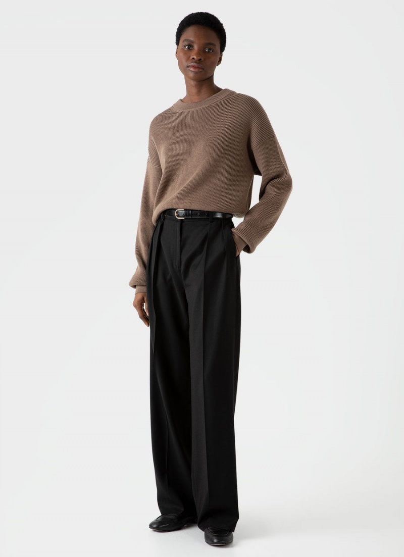 Black Sunspel Pleated Wool Trouser | 93850-LAXE | USA