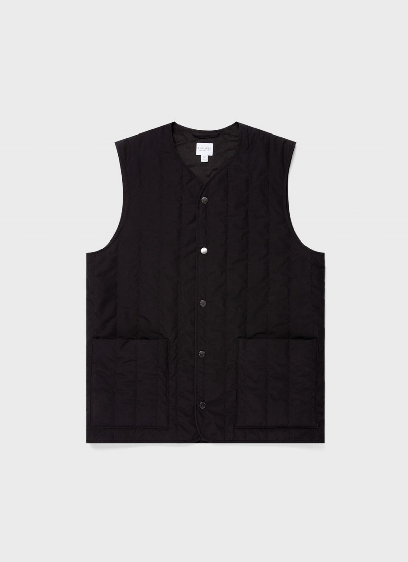 Black Sunspel Quilted Liner Gilet | 45219-CDXY | USA