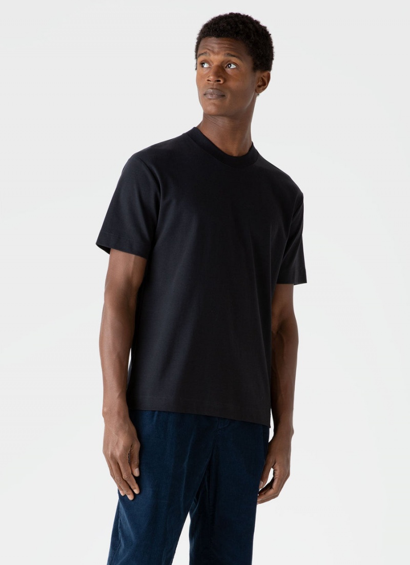 Black Sunspel Relaxed Fit Heavyweight T-shirt | 63498-VXFY | USA