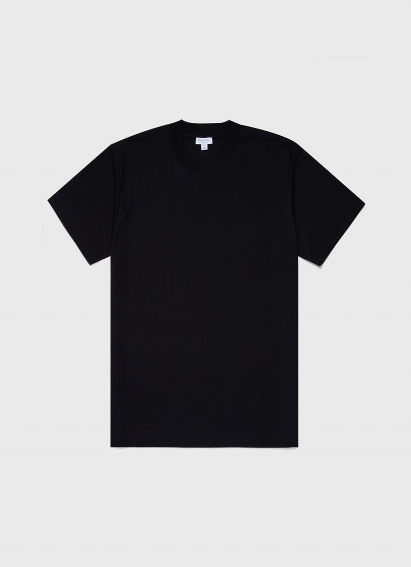 Black Sunspel Relaxed Fit Heavyweight T-shirt | 63498-VXFY | USA