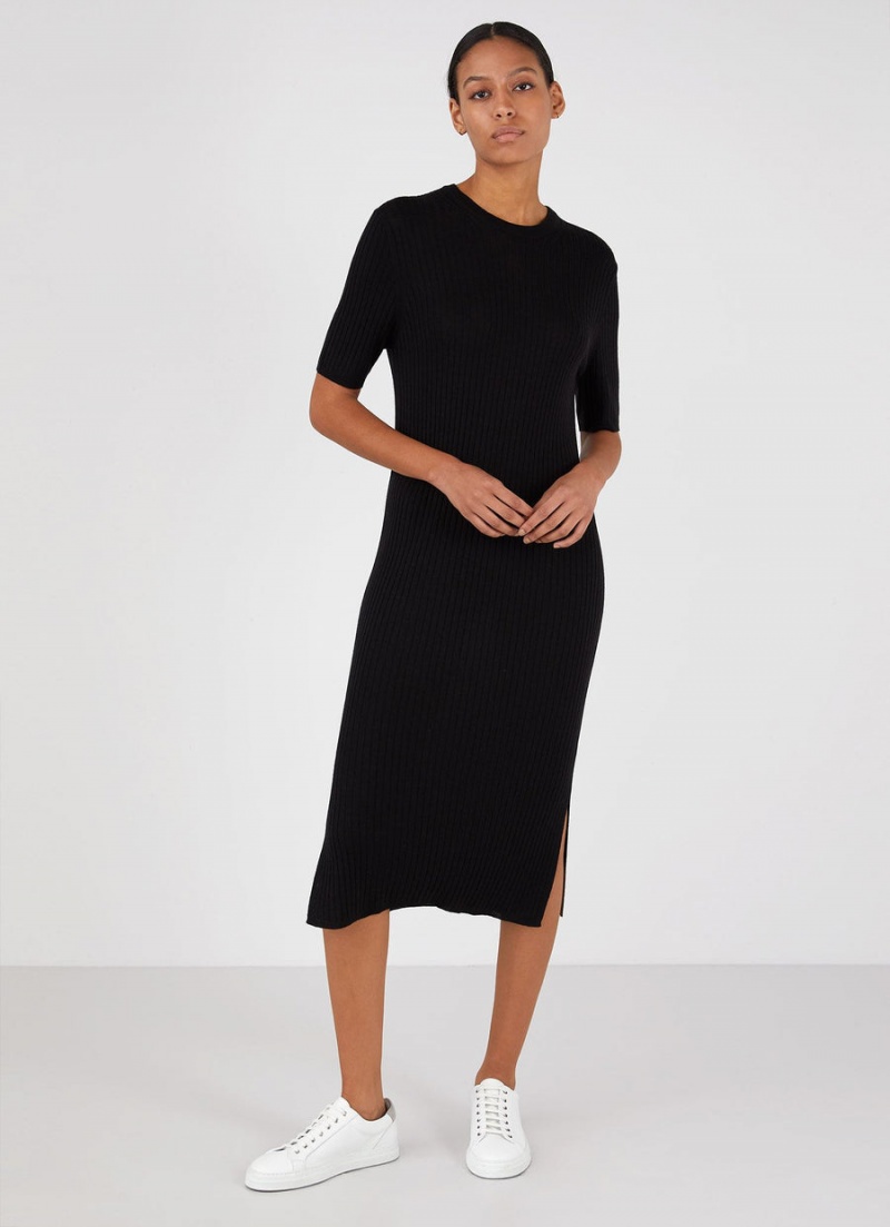 Black Sunspel Rib Crew Dress | 71085-OGNW | USA