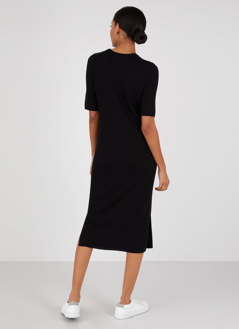 Black Sunspel Rib Crew Dress | 71085-OGNW | USA