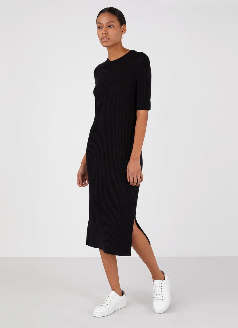 Black Sunspel Rib Crew Dress | 71085-OGNW | USA