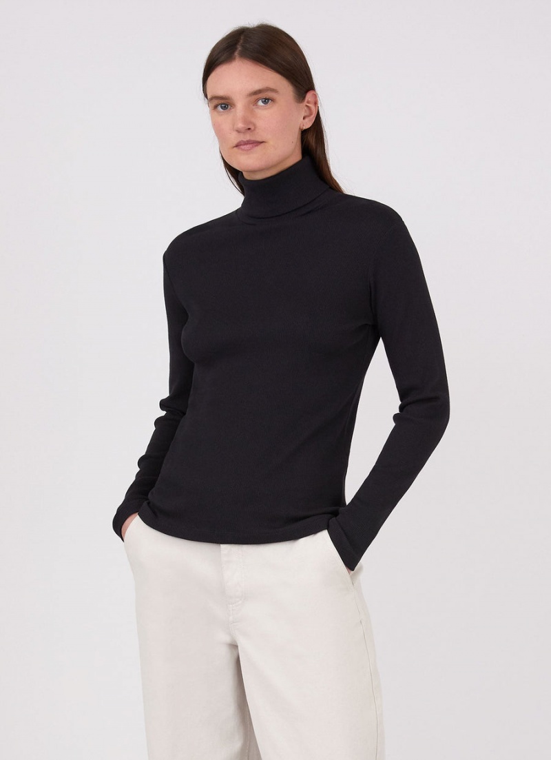 Black Sunspel Rib Roll Neck T-shirt | 43128-XECB | USA