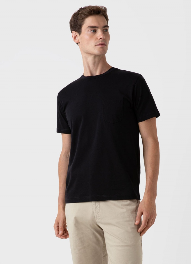 Black Sunspel Riviera Midweight Pocket T-shirt | 95137-FVTQ | USA