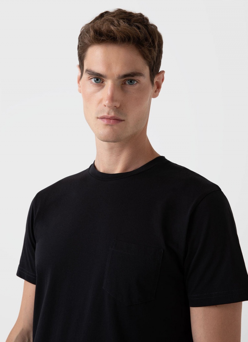 Black Sunspel Riviera Midweight Pocket T-shirt | 95137-FVTQ | USA