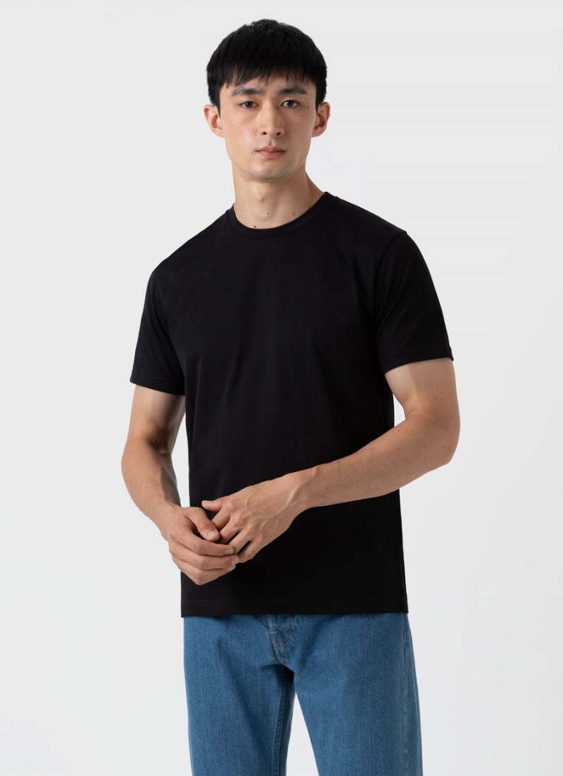 Black Sunspel Riviera Midweight T-shirt | 82970-WXZC | USA