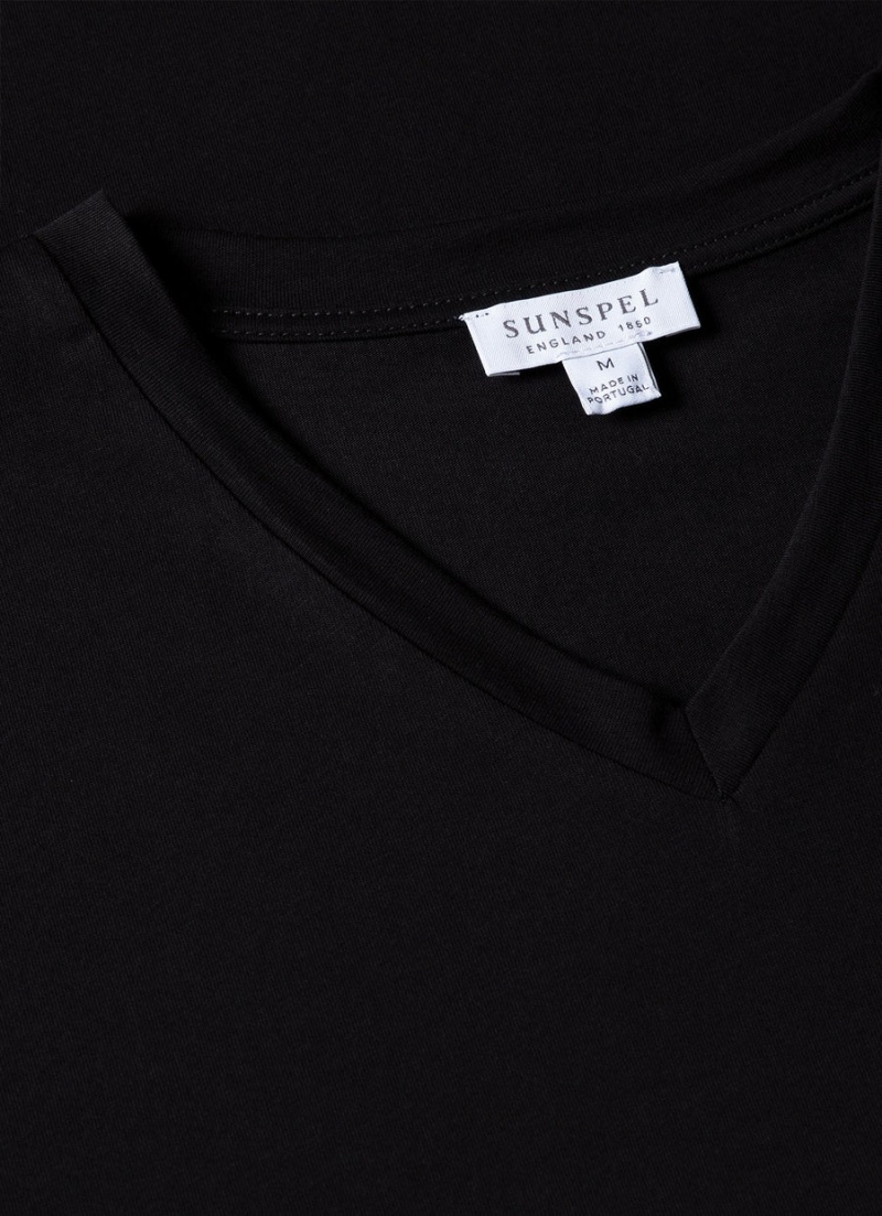 Black Sunspel Riviera Midweight V Neck T-shirt | 53768-TCVE | USA