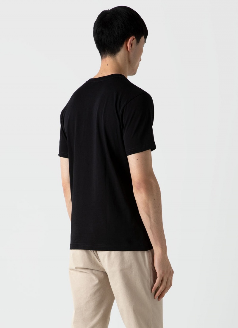 Black Sunspel Riviera Midweight V Neck T-shirt | 53768-TCVE | USA