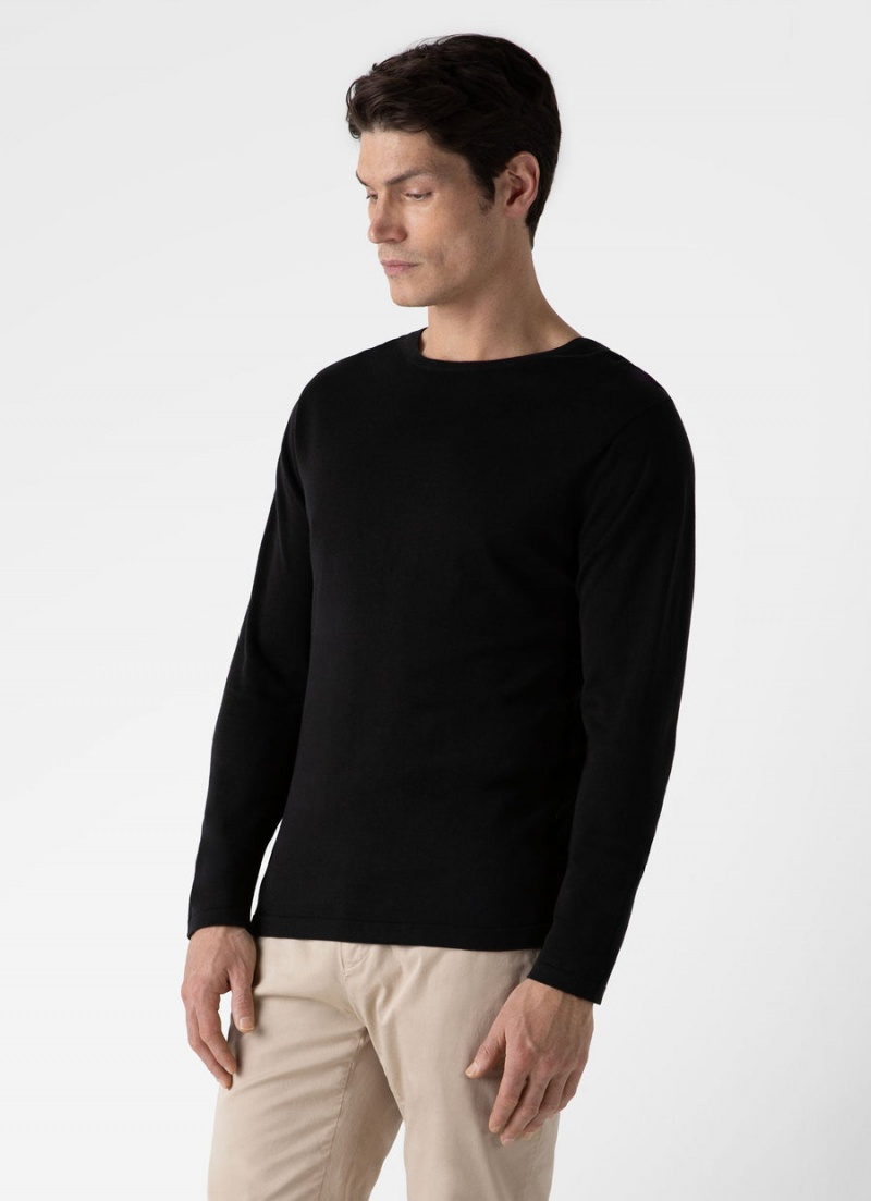 Black Sunspel Sea Island Cotton Crew Neck Jumper | 31465-WNOX | USA