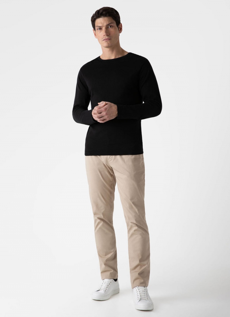 Black Sunspel Sea Island Cotton Crew Neck Jumper | 31465-WNOX | USA