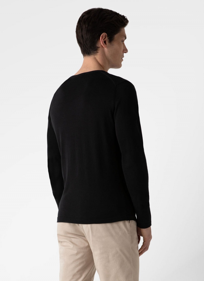 Black Sunspel Sea Island Cotton Crew Neck Jumper | 31465-WNOX | USA