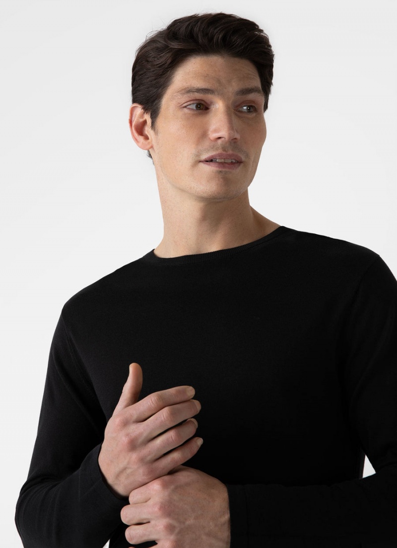 Black Sunspel Sea Island Cotton Crew Neck Jumper | 31465-WNOX | USA