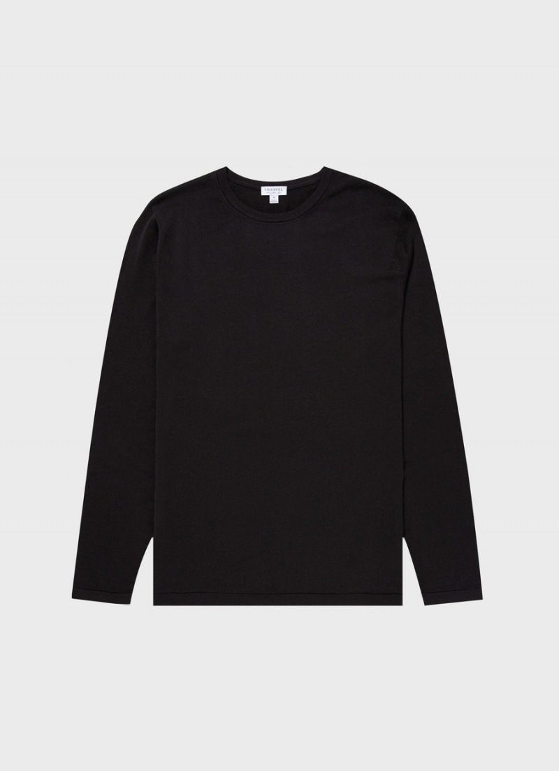 Black Sunspel Sea Island Cotton Crew Neck Jumper | 31465-WNOX | USA