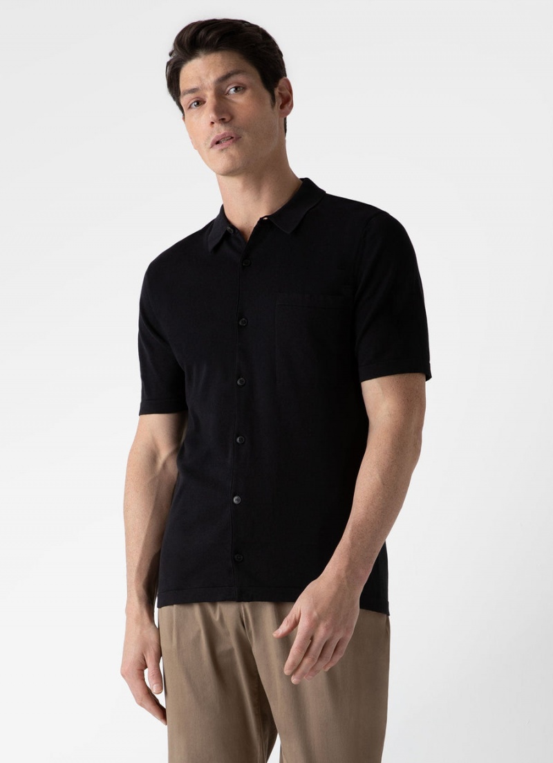 Black Sunspel Sea Island Cotton Knit Shirt | 78502-YRIV | USA