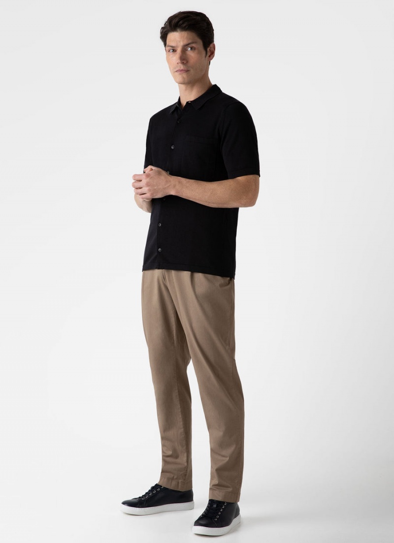 Black Sunspel Sea Island Cotton Knit Shirt | 78502-YRIV | USA