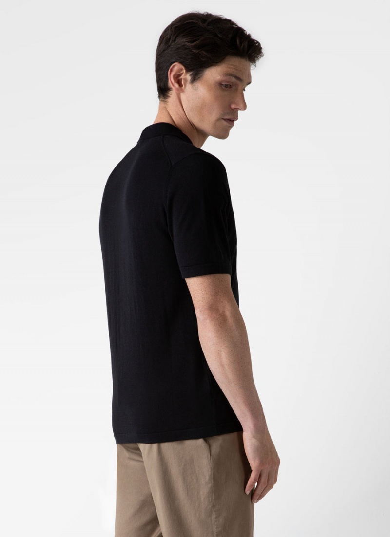 Black Sunspel Sea Island Cotton Knit Shirt | 78502-YRIV | USA