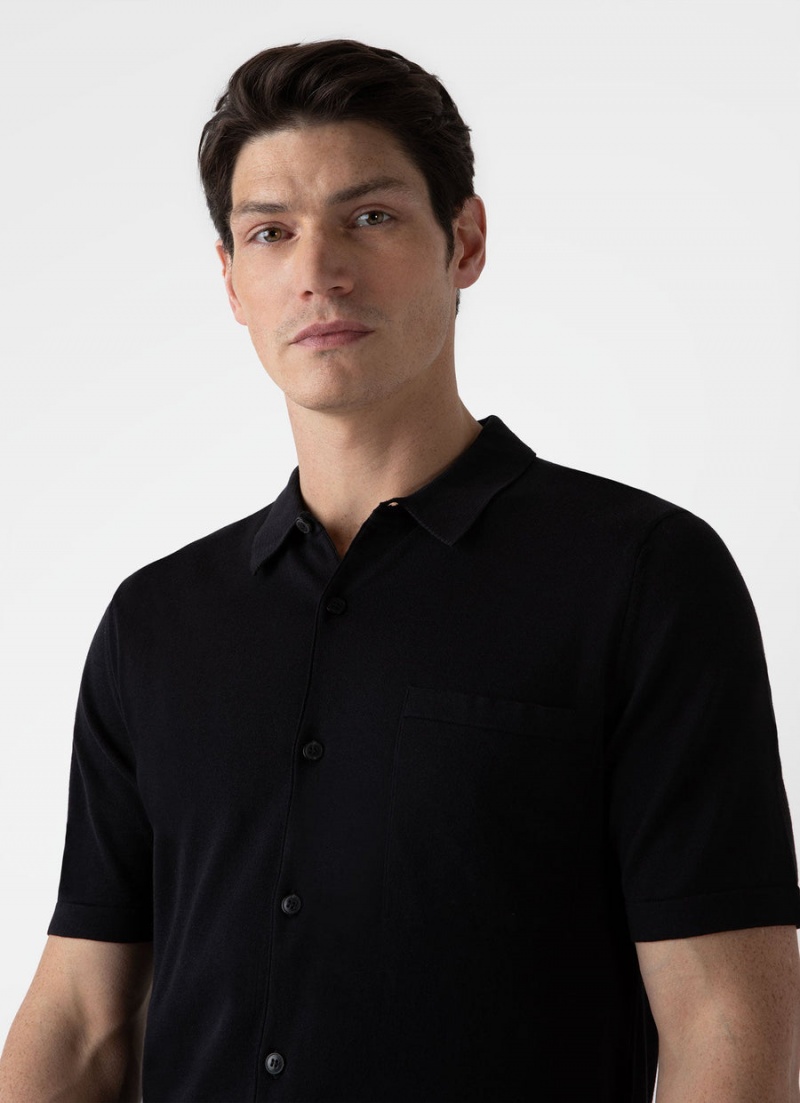 Black Sunspel Sea Island Cotton Knit Shirt | 78502-YRIV | USA