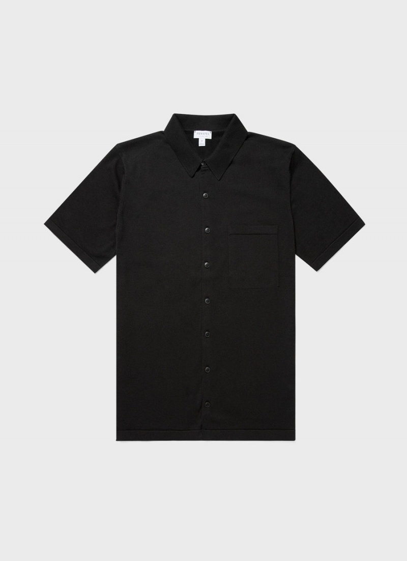 Black Sunspel Sea Island Cotton Knit Shirt | 78502-YRIV | USA