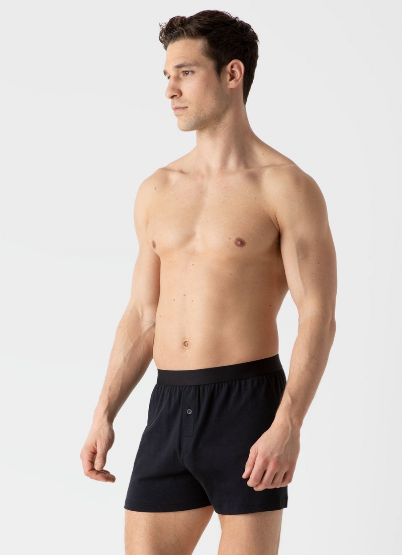 Black Sunspel Sea Island Cotton One‑Button Shorts | 02954-UDHX | USA