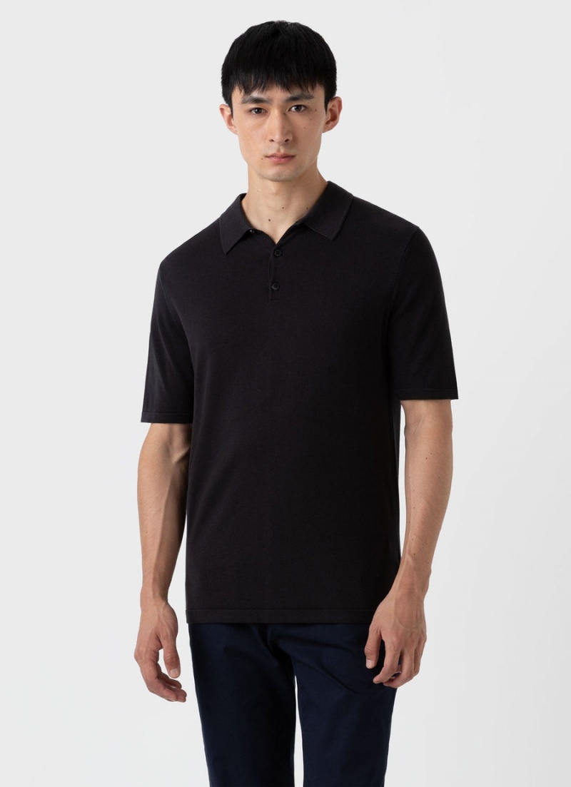 Black Sunspel Sea Island Cotton Polo Shirt | 68597-ZUQO | USA