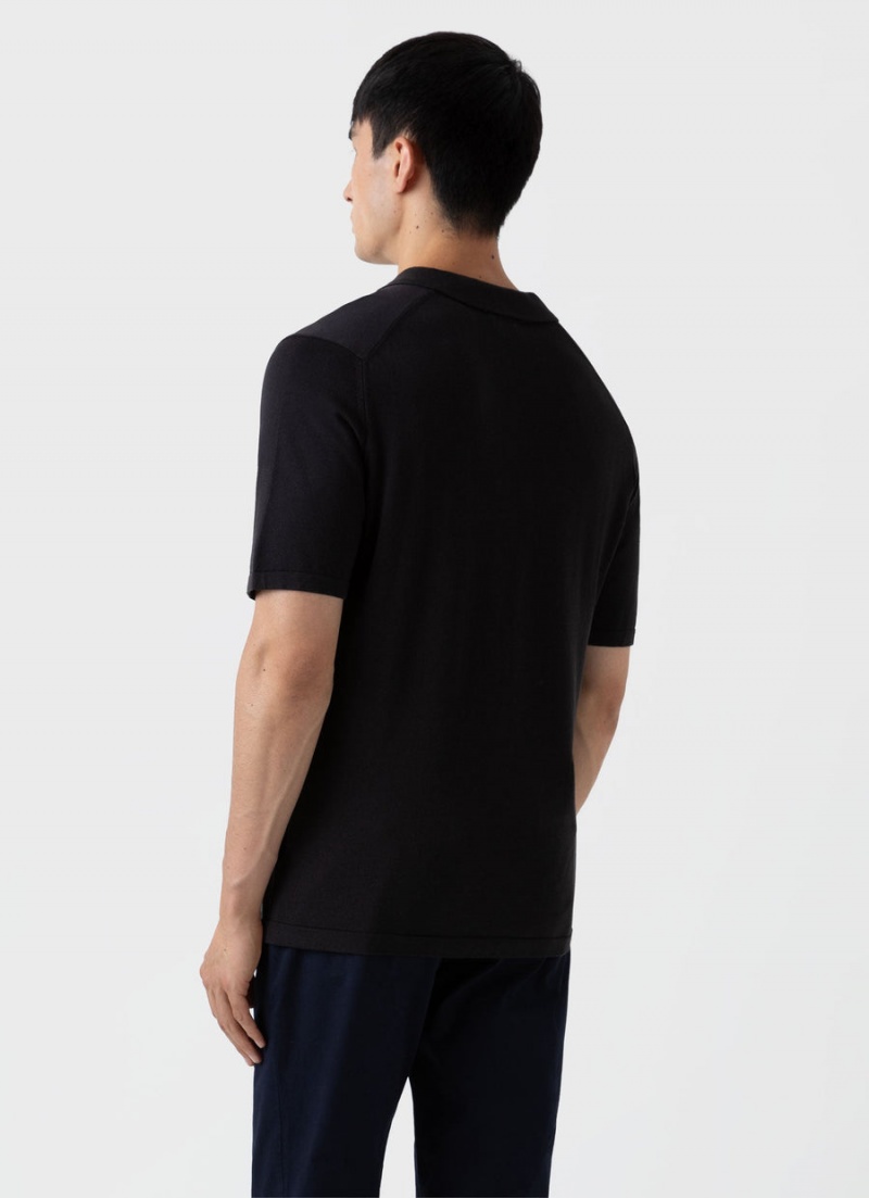 Black Sunspel Sea Island Cotton Polo Shirt | 68597-ZUQO | USA