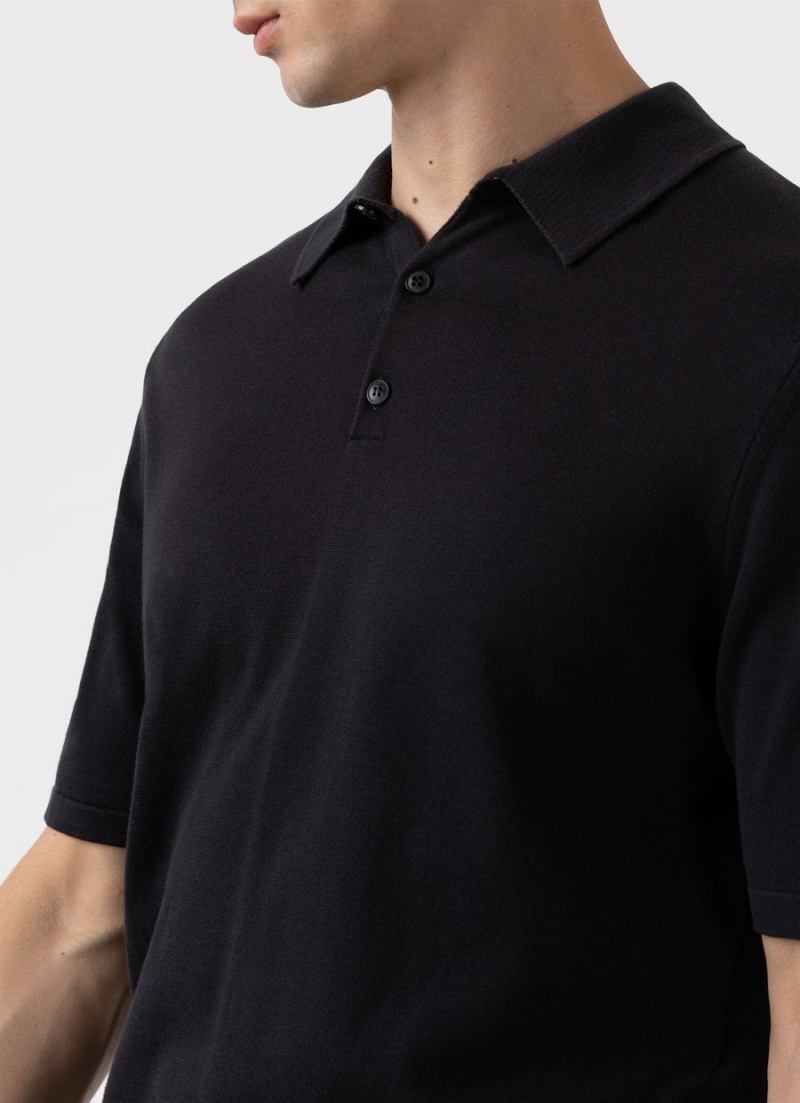 Black Sunspel Sea Island Cotton Polo Shirt | 68597-ZUQO | USA