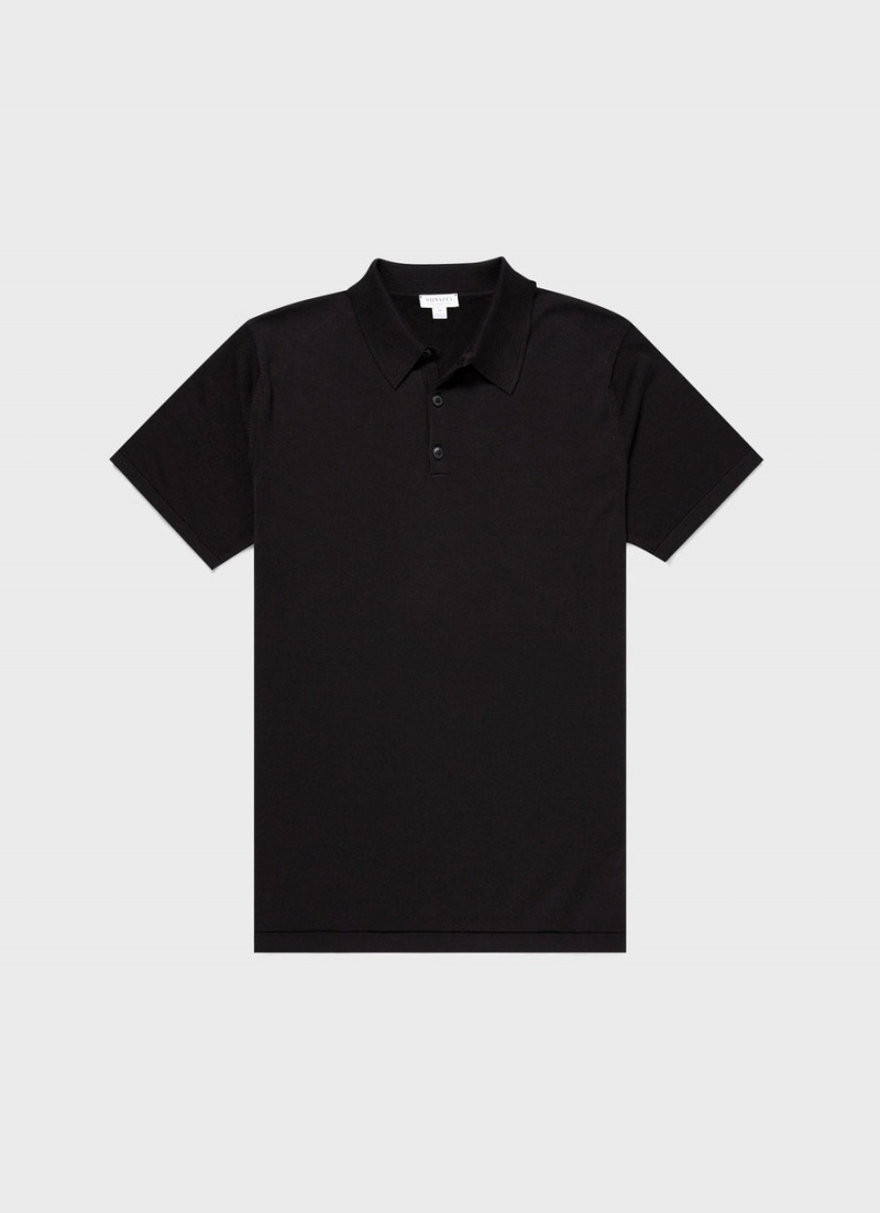 Black Sunspel Sea Island Cotton Polo Shirt | 68597-ZUQO | USA