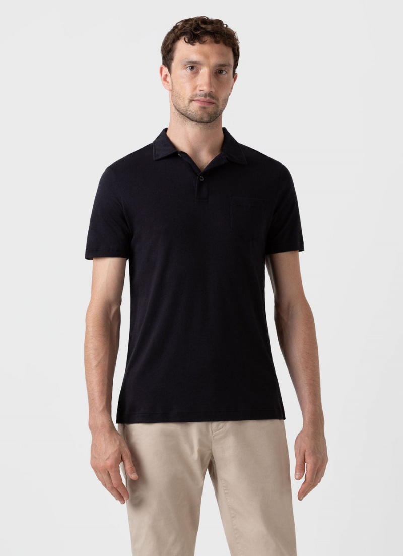 Black Sunspel Sea Island Cotton Riviera Polo Shirt | 12896-JTKH | USA