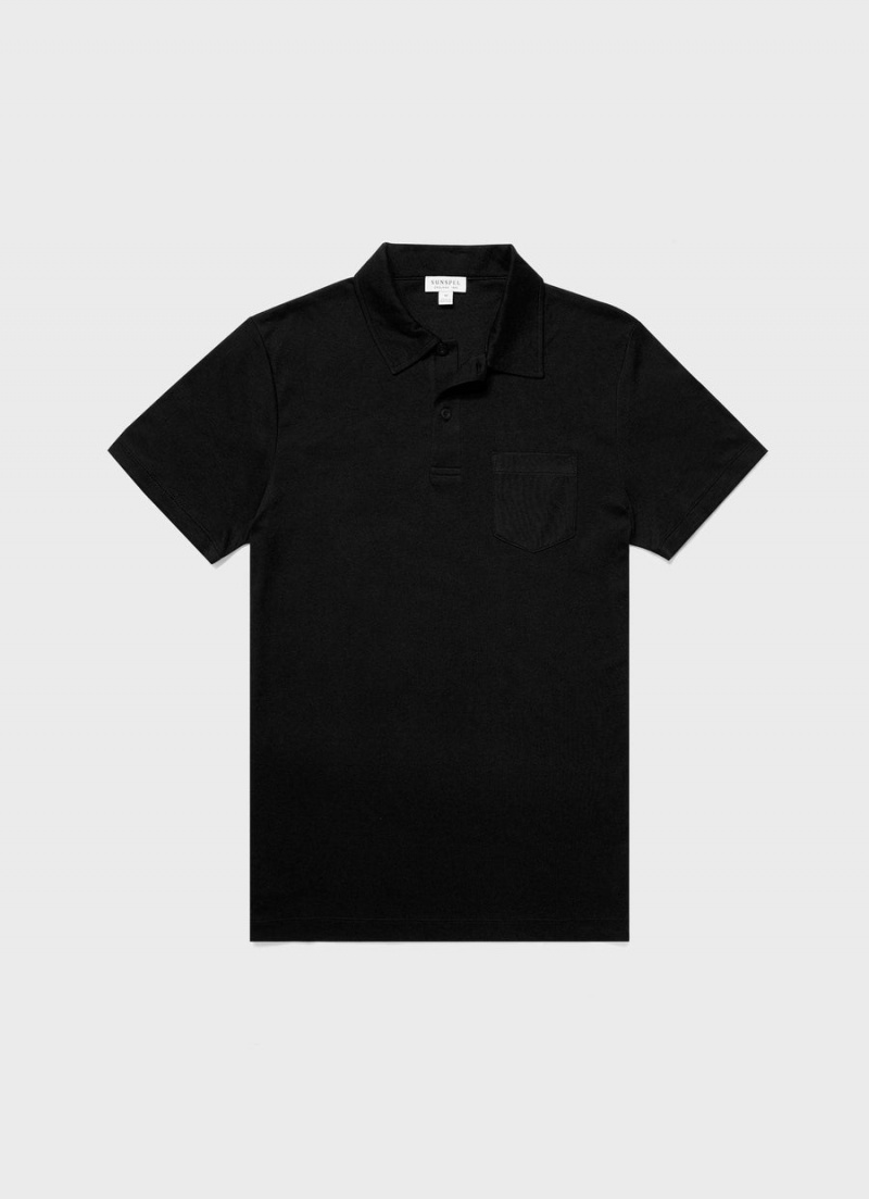 Black Sunspel Sea Island Cotton Riviera Polo Shirt | 12896-JTKH | USA