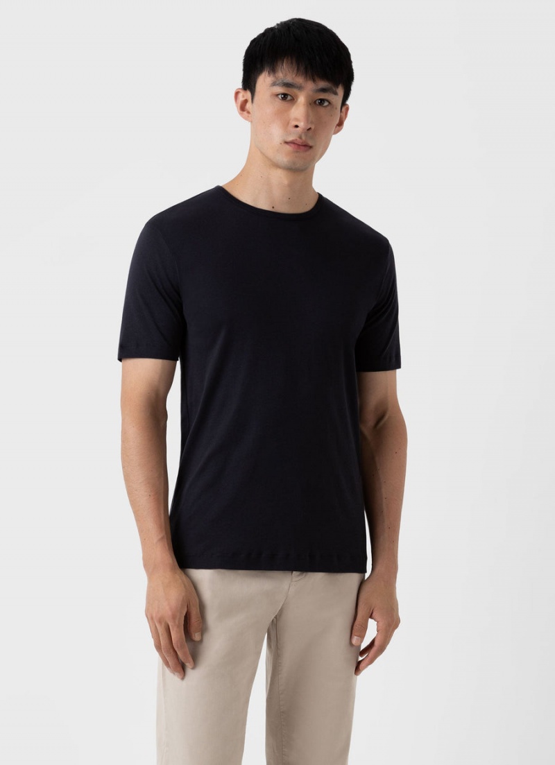 Black Sunspel Sea Island Cotton T-shirt | 47985-ZFQX | USA