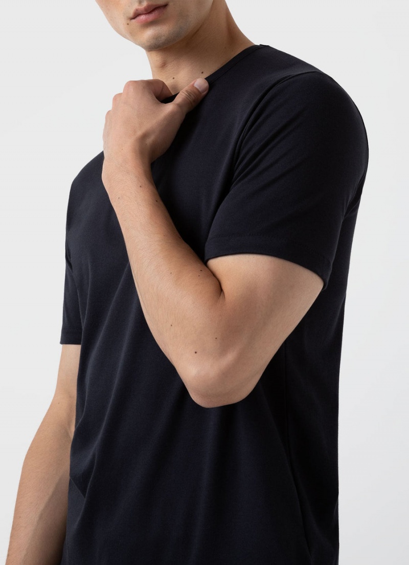 Black Sunspel Sea Island Cotton T-shirt | 47985-ZFQX | USA