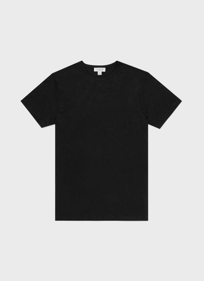 Black Sunspel Sea Island Cotton T-shirt | 47985-ZFQX | USA