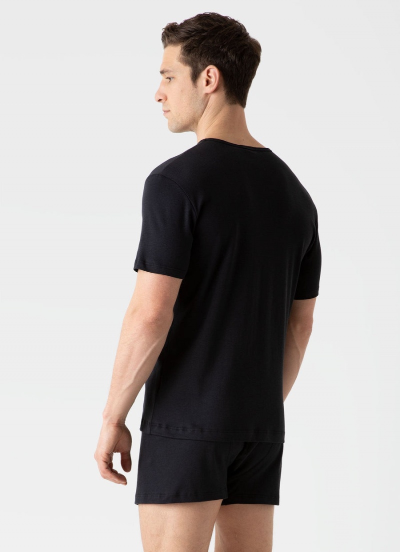 Black Sunspel Sea Island Cotton Underwear T-shirt | 72834-VQKH | USA